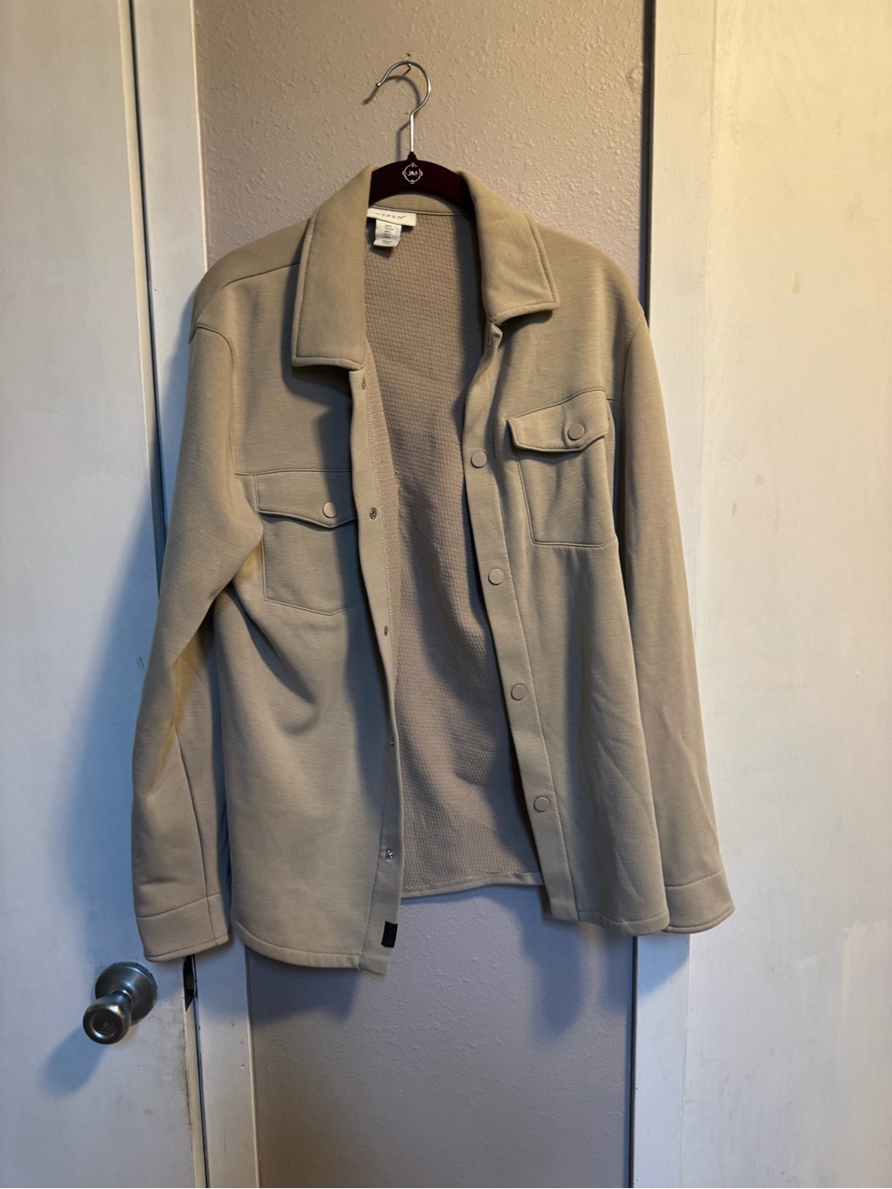 Women's Beige Button-Front Shirt Jacket